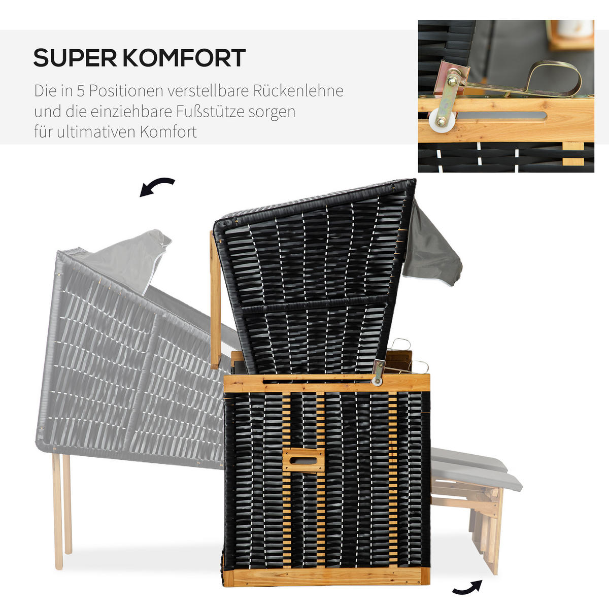 VOLLLIEGER Gartenliege PE Rattan Hellgrau 118 x 79 x 160 cm - Hellgrau, Kunststoff (79/160/118cm) - Outsunny