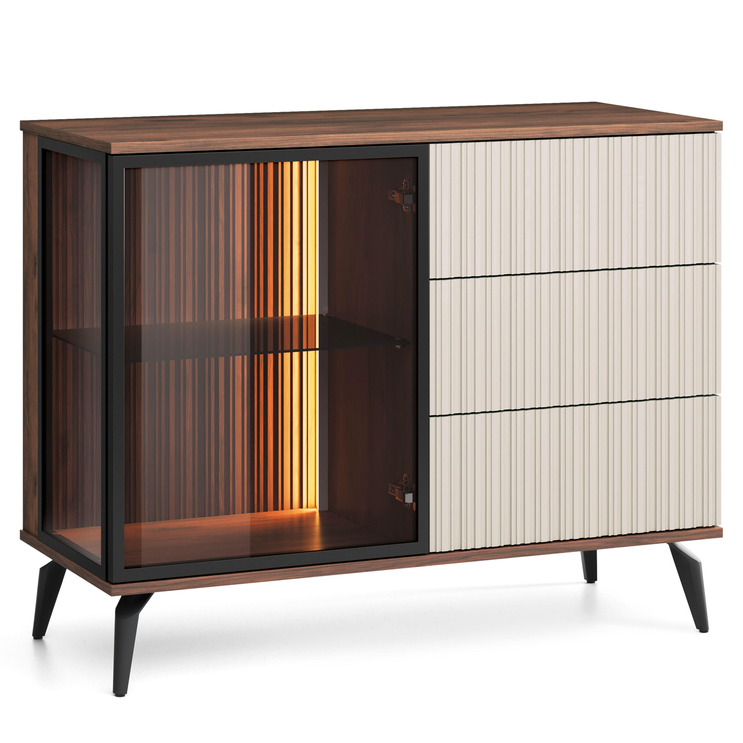 SIDEBOARD TRAMONTO 103/80/39cm mit 3 Schubladen 1 Türen Nussbaumfarben - Kaschmir/Nussbaumfarben, Holzwerkstoff (103/80/39cm) - MASSENO
