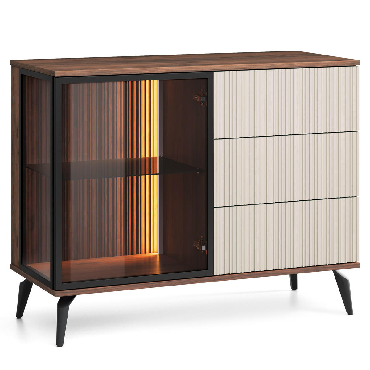 SIDEBOARD TRAMONTO 103/80/39cm mit 3 Schubladen 1 Türen Nussbaumfarben - Kaschmir/Nussbaumfarben, Holzwerkstoff (103/80/39cm) - MASSENO