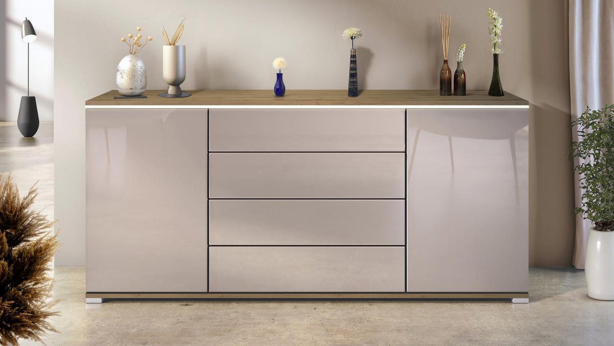 SIDEBOARD Faro Sandgrau Hochglanz - Sandfarben, Holzwerkstoff (166.5/75.5/35cm) - Vladon