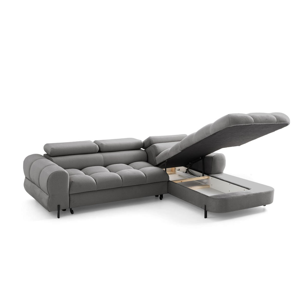 ECKSOFA UFFO L Rechts mit Schlaffunktion 260x195 Velours Hellgrau - Hellgrau/Schwarz, Holz/Textil (195/260cm) - Muffo