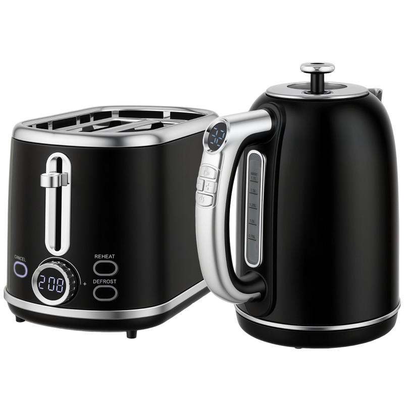 WASSERKOCHER 2-tlg Frühstücksset Wasserkocher und Toaster 1,7L 2200W Retro-Design Schwarz - Schwarz, Kunststoff (15.9/24.8/23.2cm) - Raelunyi