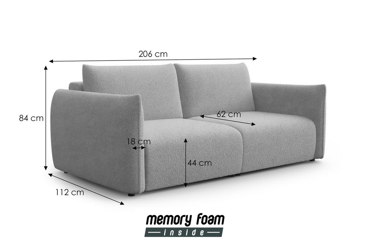 SOFA TAUER 3-Sitzer, Bouclé-Stoff blau - Blau/Schwarz, Holz/Textil (206/84/112cm) - Courtois Laville