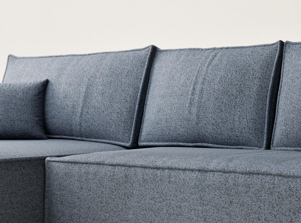 ECKSOFA MIT SCHLAFFUNKTION Maze Blau Grau Webstoff - Blaugrau/Schwarz, Holz/Holzwerkstoff (294/185cm) - Maison de Reve