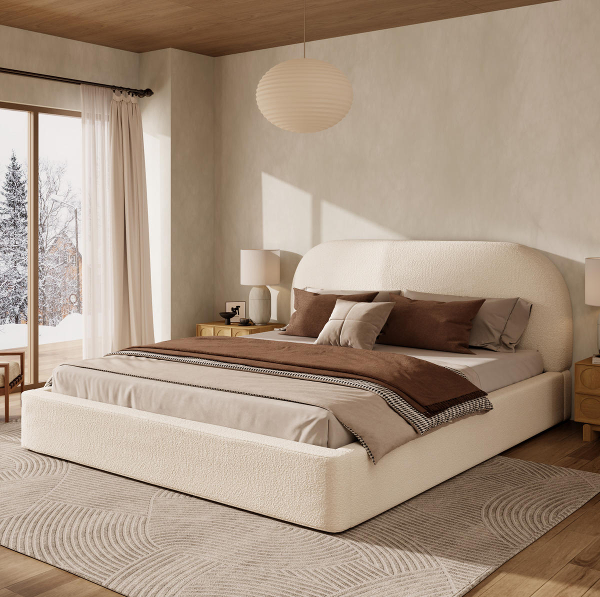 POLSTERBETT 180/200 cm aus Bouclé mit Lattenrost und waschbaren Bezügen Beige - Beige, Textil (180/200cm) - Modenvie