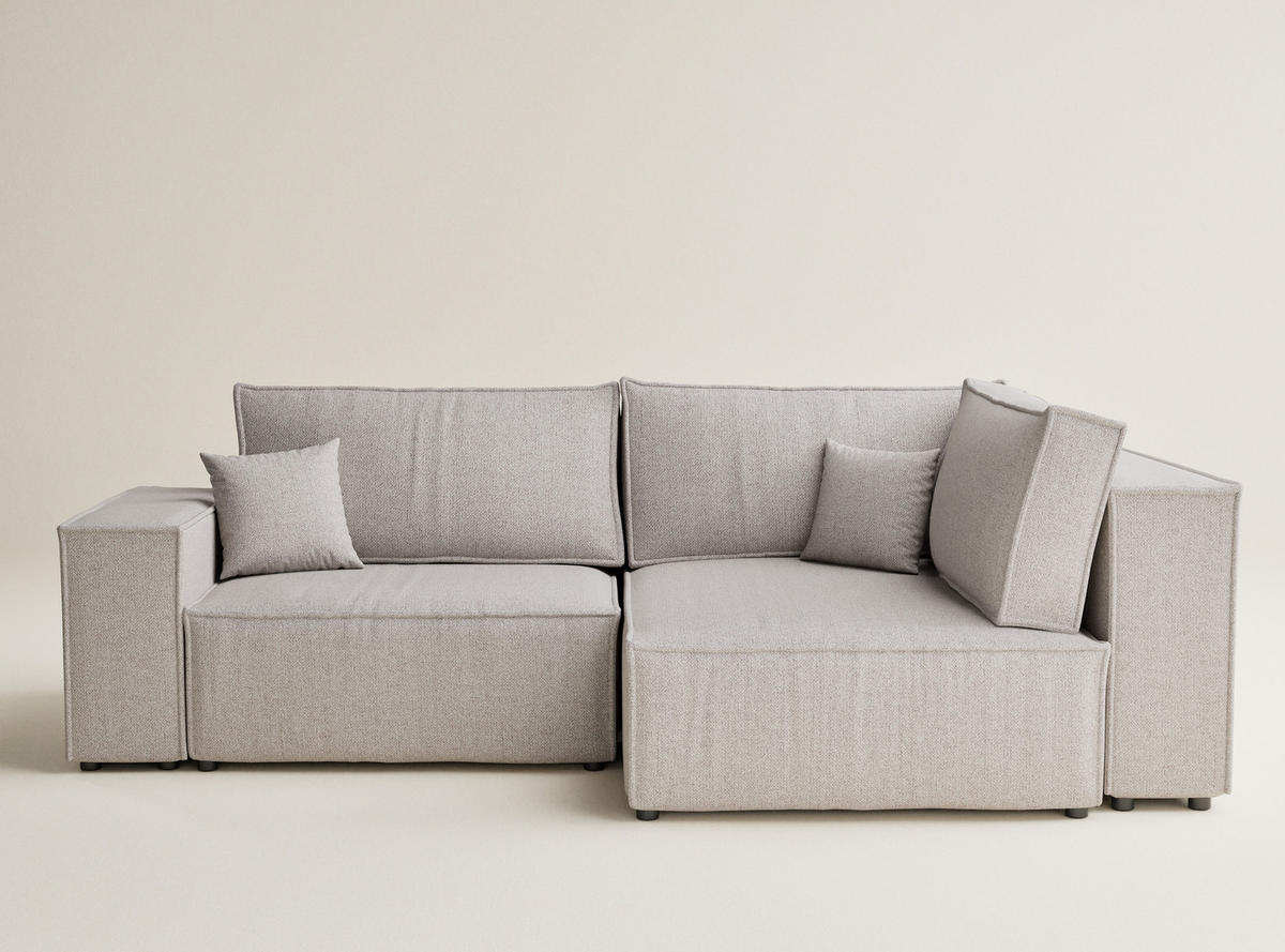 ECKSOFA MIT SCHLAFFUNKTION Tonga Hellbeige Webstoff - Beige/Schwarz, Holz/Holzwerkstoff (255/105cm) - Maison de Reve