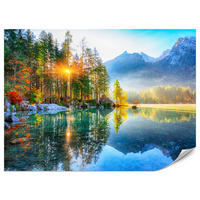 FOTOTAPETE für Schlafzimmer See Berge Bäume Sonnenuntergang Natur 350x256 - Gelb/Rot, Papier (350/256cm) - Muralo