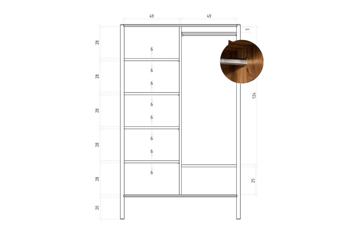 KLEIDERSCHRANK INA Wildeiche - Dunkelbraun, Holz (108/175/60cm) - byoak