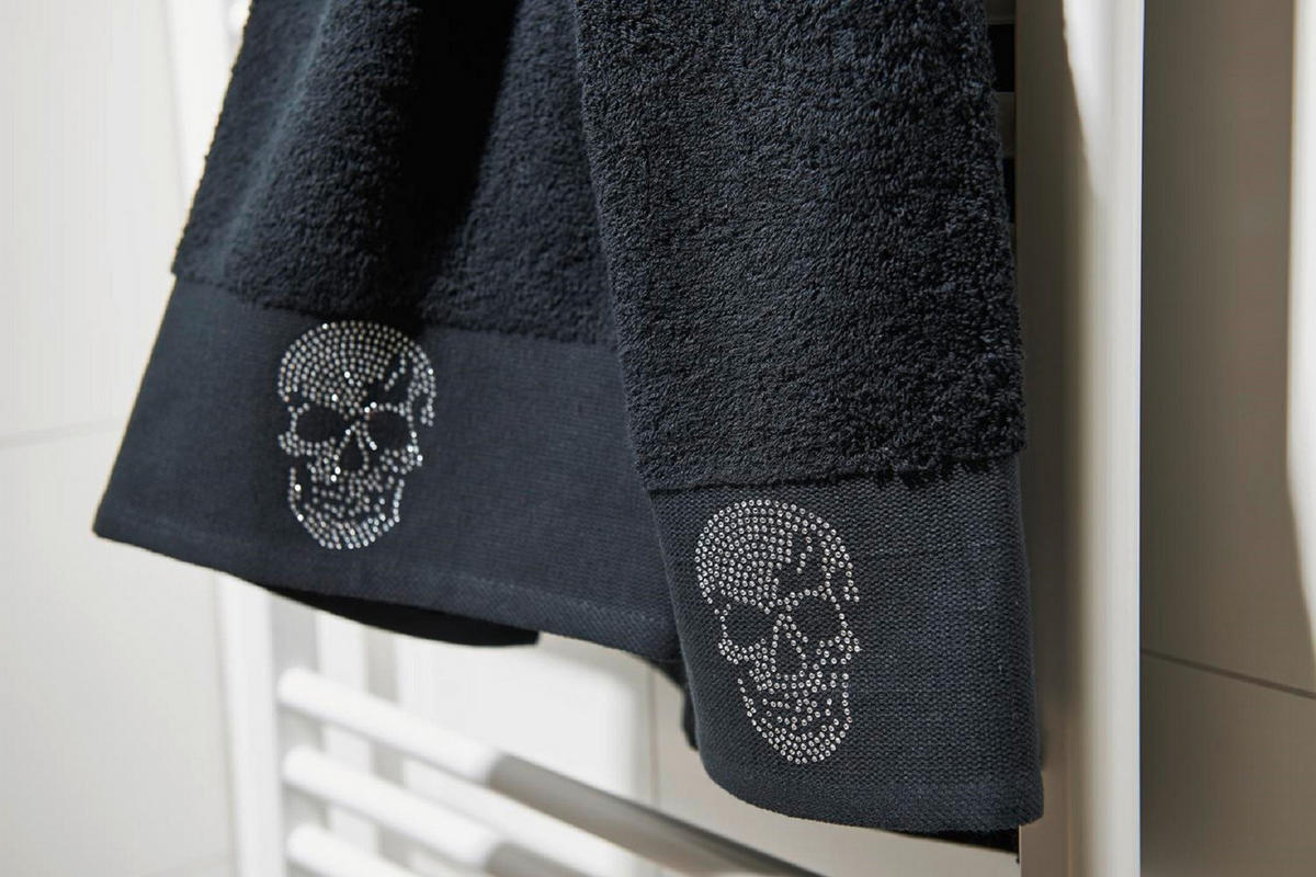 HANDTUCH Skull Totenkopf schwarz - Schwarz, Textil (50/100cm) - done