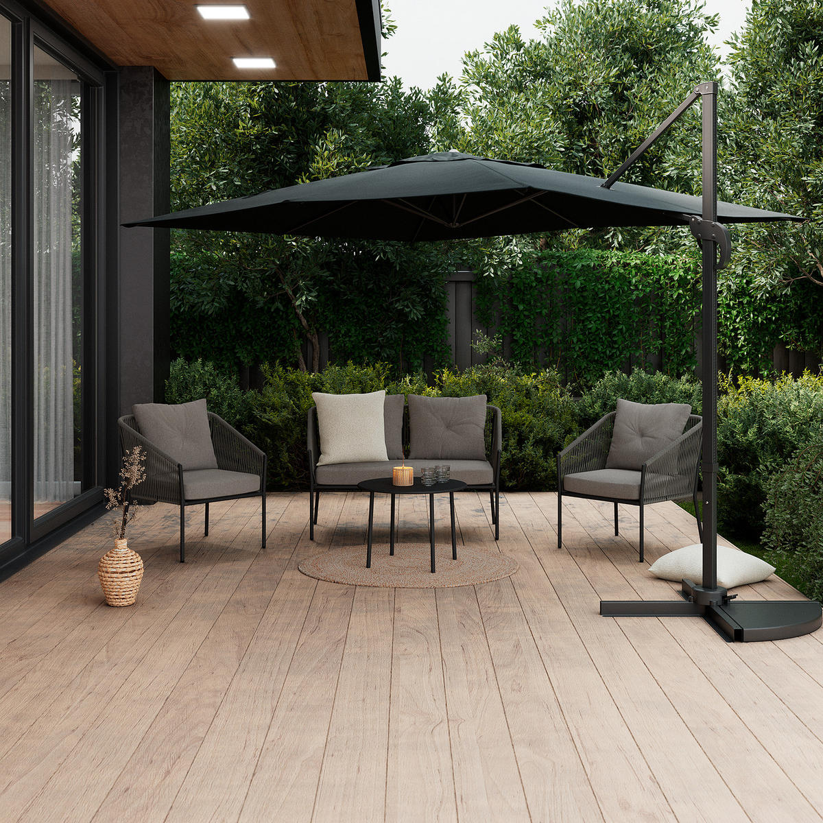 GARTENSITZGRUPPE - Eisen / Polyester - Anthrazit / Beige - 4-teilig - Anthrazit/Braun, Textil/Metall - home24