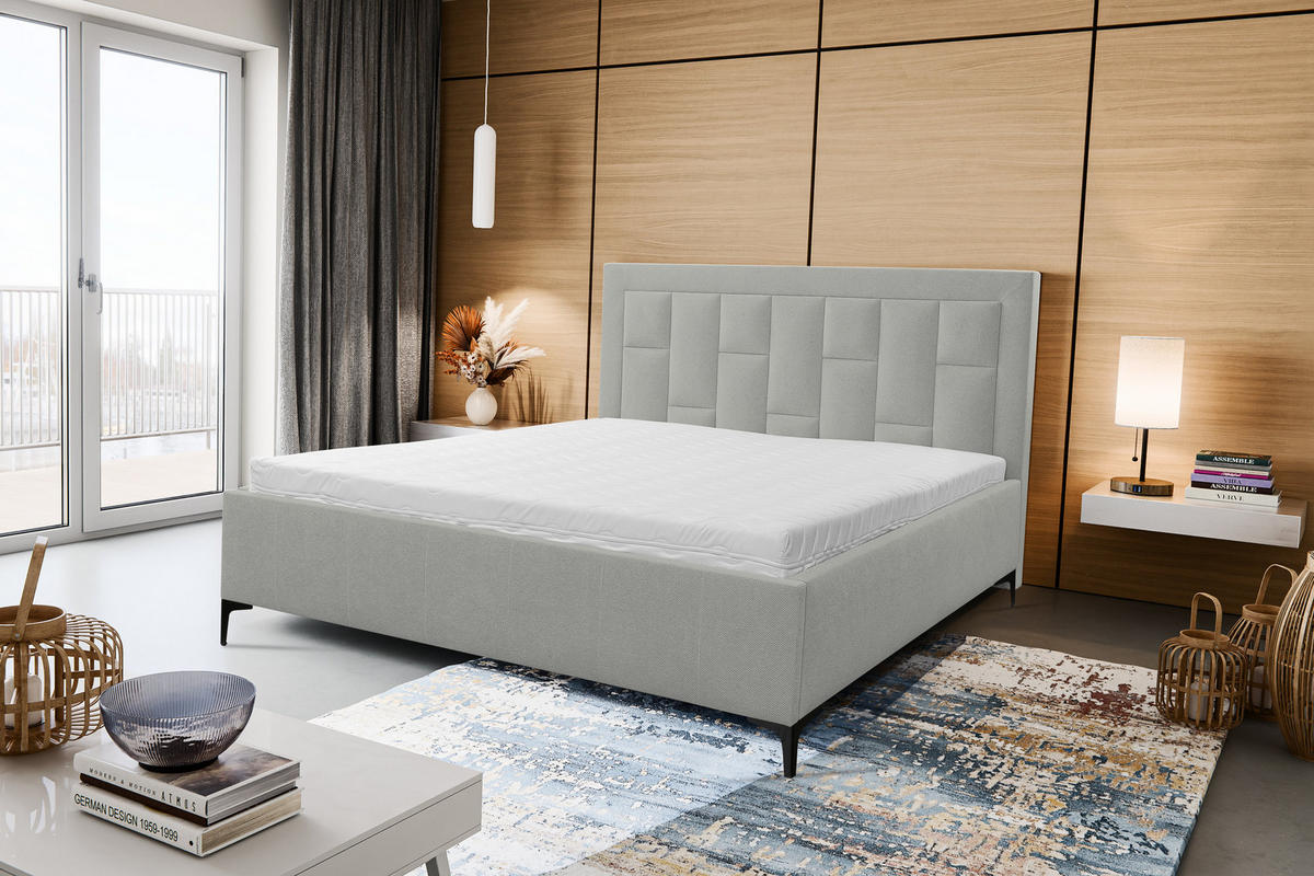 POLSTERBETT VENEZIA mit Kopfteil, 160 x200 cm, Doppelbett mit Bettkasten und Lattenrost aus Strukturstoff, Velourstoff, Frabe: Grau - Grau, Holz/Kunststoff (160/200cm) - VENASI MÖBEL