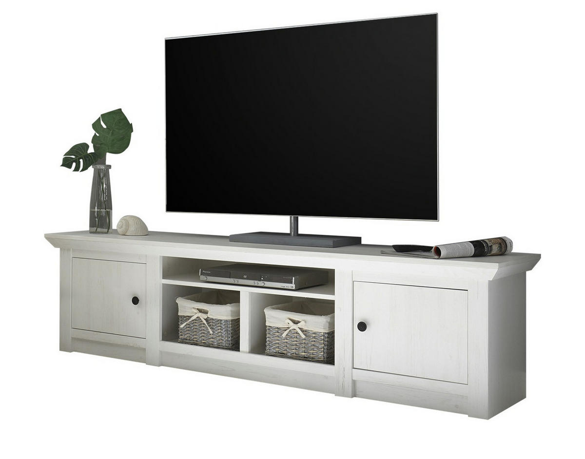 TV-LOWBOARD in Pinie weiß Landhaus 194 x 51 cm - Schwarz/Weiß, Holzwerkstoff/Metall (194/51/45cm) - Furn.Design