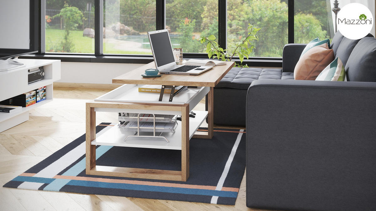 COUCHTISCH rechteckig Eiche Wotan Weiß aufklappbar 110/65/50 cm - Eiche Wotan/Weiß, Holzwerkstoff (65/110/50cm) - designimpex