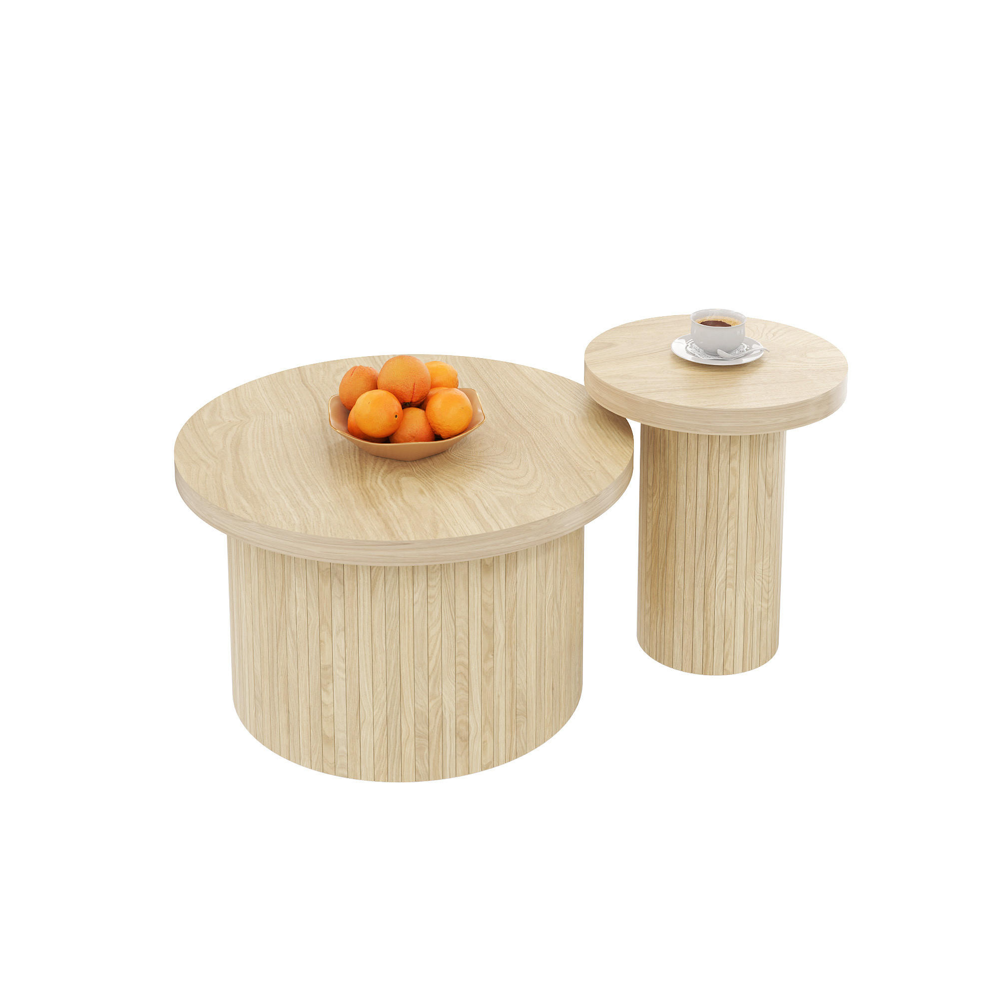 COUCHTISCH Rund 2er Set mit Holzlamellen - Multicolor, Metall (66/66/40cm) - SHOPENTRA