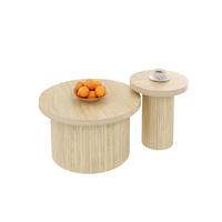 COUCHTISCH Rund 2er Set mit Holzlamellen - Multicolor, Metall (66/66/40cm) - SHOPENTRA