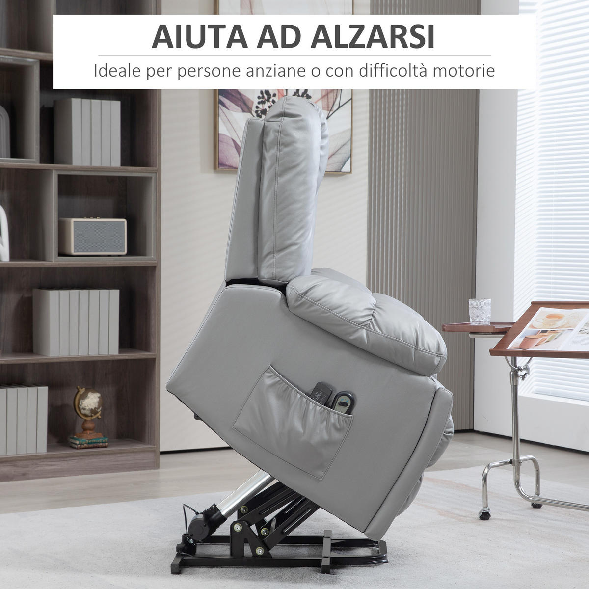 AUFSTEHSESSEL, 8 Massagepunkte, Fernbedienung, Mikrofaser, 94x96x106cm, Grau - Multicolor, Holzwerkstoff (94/106/96cm) - FORIOUS