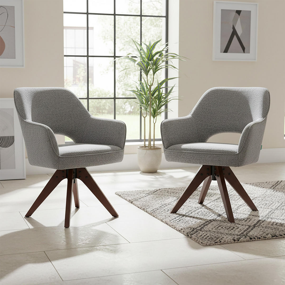 DREHSTUHL Mika-Lena 2er-Set - Dunkelgrau/Nussbaumfarben, Eichenholz/Holz (60/87/65cm) - DUBI Möbel