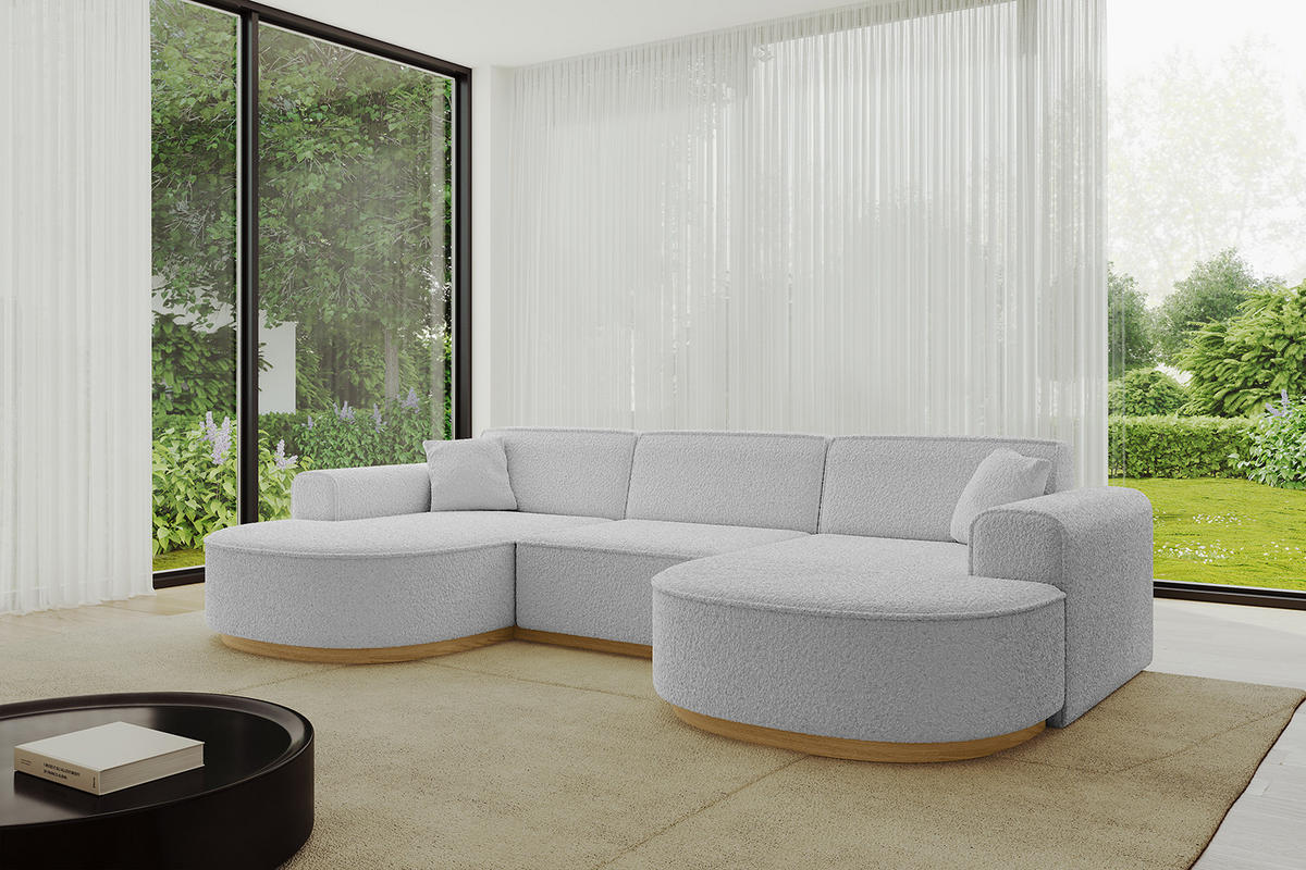 WOHNLANDSCHAFT MARI-U1-v2 - 303x171x83 cm Hellgrau Bouclé - Hellgrau, Holzwerkstoff/Textil (303/83/171cm) - ALTDECOR