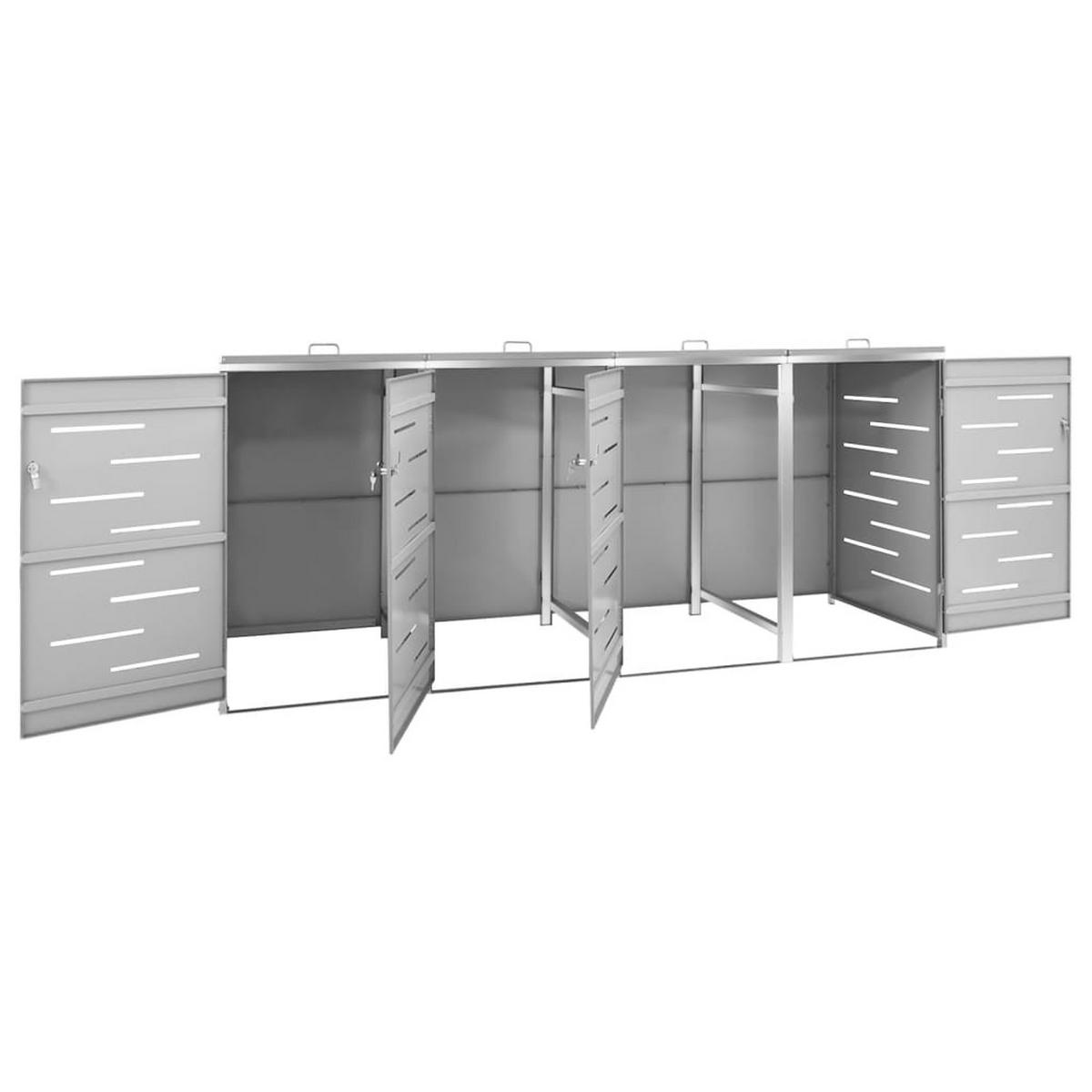 4ER Mülltonnenbox JAGU Edelstahl | Grau | 115,5x276,5x77,5cm | Für 4 Tonnen 240L - Grau, Metall (276.5/115.5/77.5cm) - DELUKE
