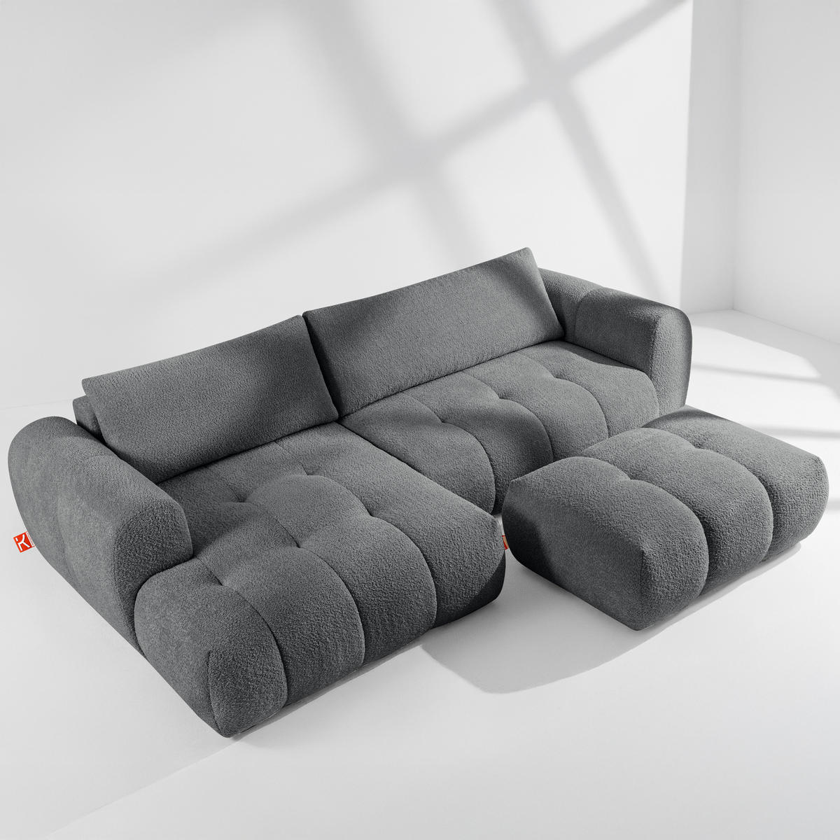 ECKSOFA LINKS LIRA, Dunkelgrau, Bouclé - Dunkelgrau, Holz/Holzwerkstoff (295/112cm) - KONSIMO®