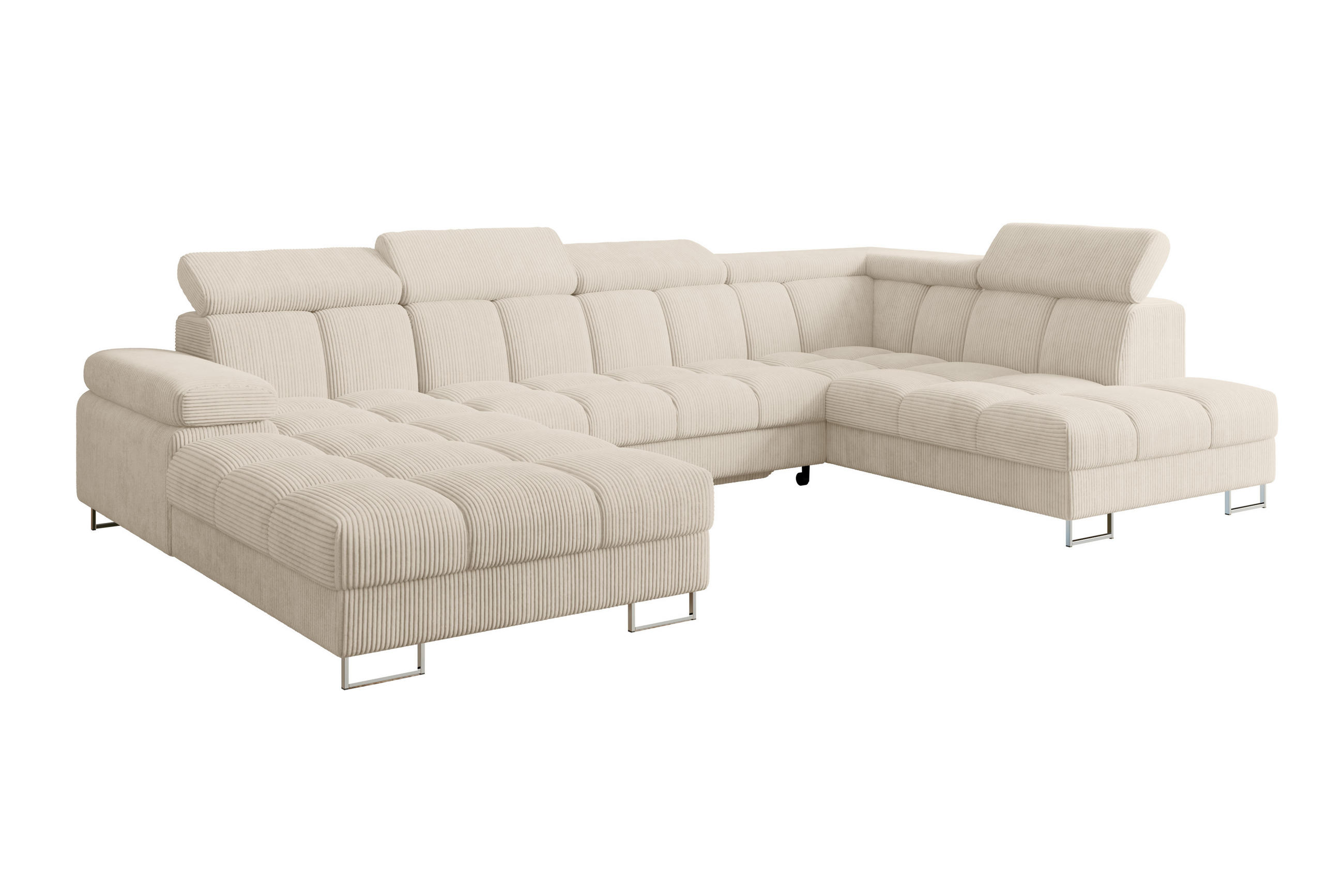 WOHNLANDSCHAFT mit Schlaffunktion und Bettkasten Ottomane RECHTS COMA U 345x203x79 Beige Cord - Beige, Holzwerkstoff/Textil (203/79/345cm) - ALTDECOR