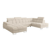 WOHNLANDSCHAFT mit Schlaffunktion und Bettkasten Ottomane RECHTS COMA U 345x203x79 Beige Cord - Beige, Holzwerkstoff/Textil (203/79/345cm) - ALTDECOR