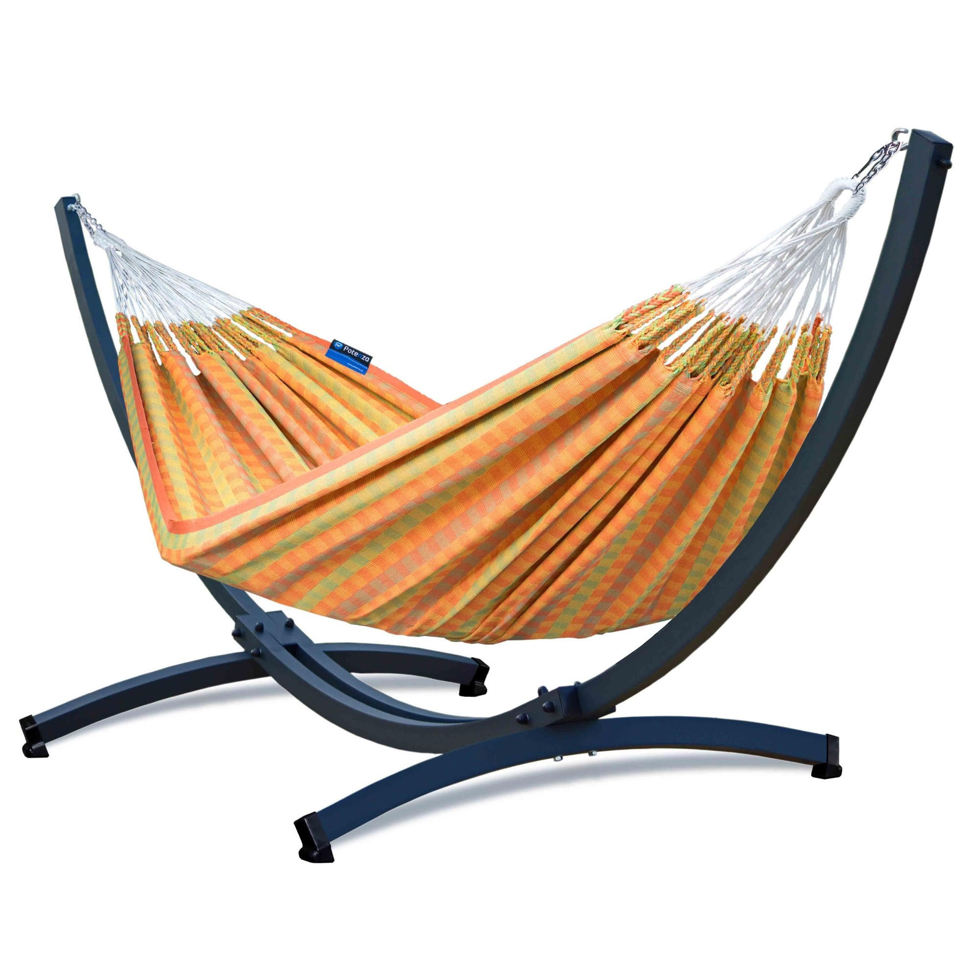 HÄNGEMATTE mit Gestell, 2 Personen, XXL, Tytan Rahmen bis 350 kg, Metall, Morena Orange, einfache Montage - Orange, Metall (370/130/120cm) - Potenza