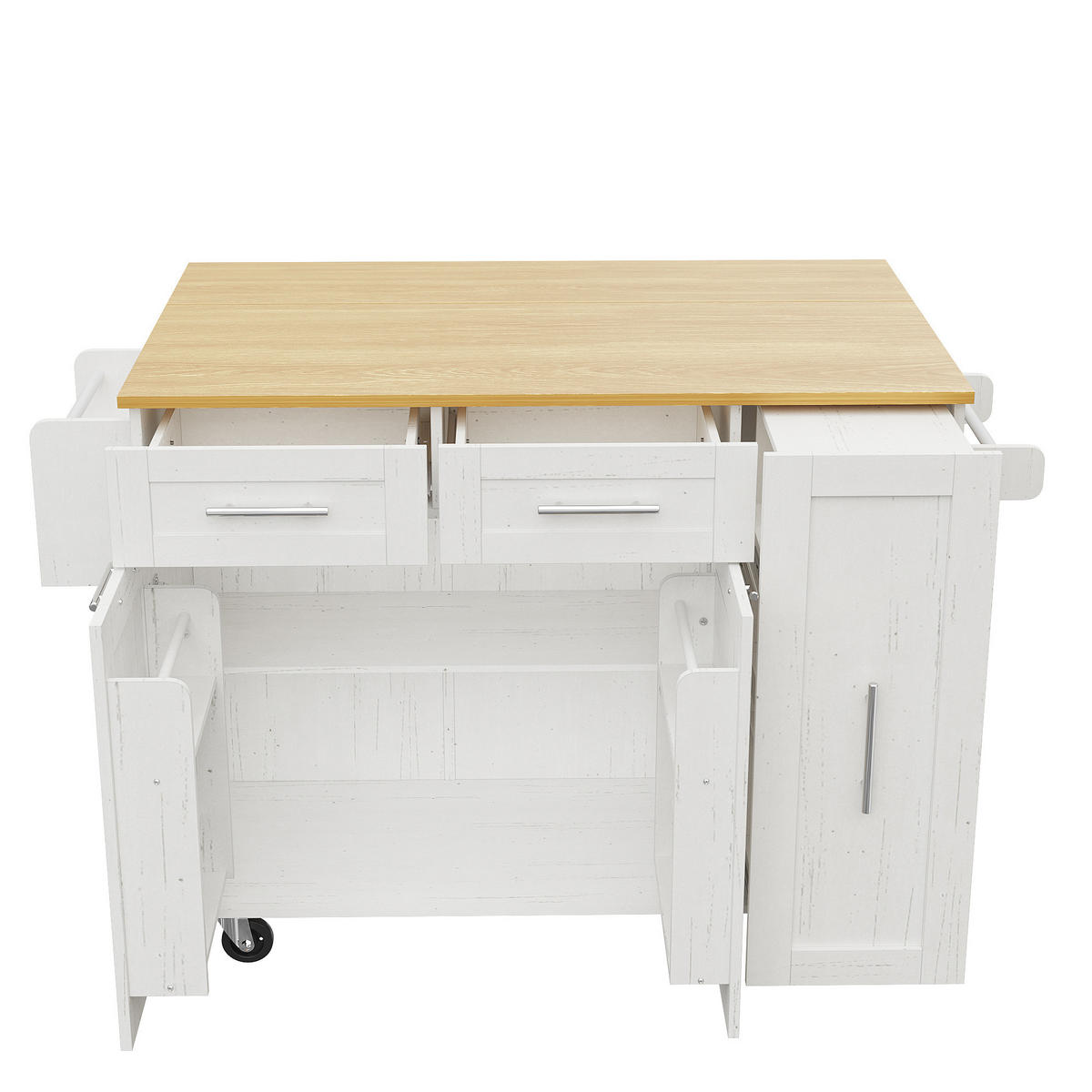 KÜCHENINSEL 110/46/90,5 cm aus MDF und Metall mit klappbarer Tischplatte Weiß - Weiß, Holzwerkstoff (110/90.5/74cm) - Modenvie