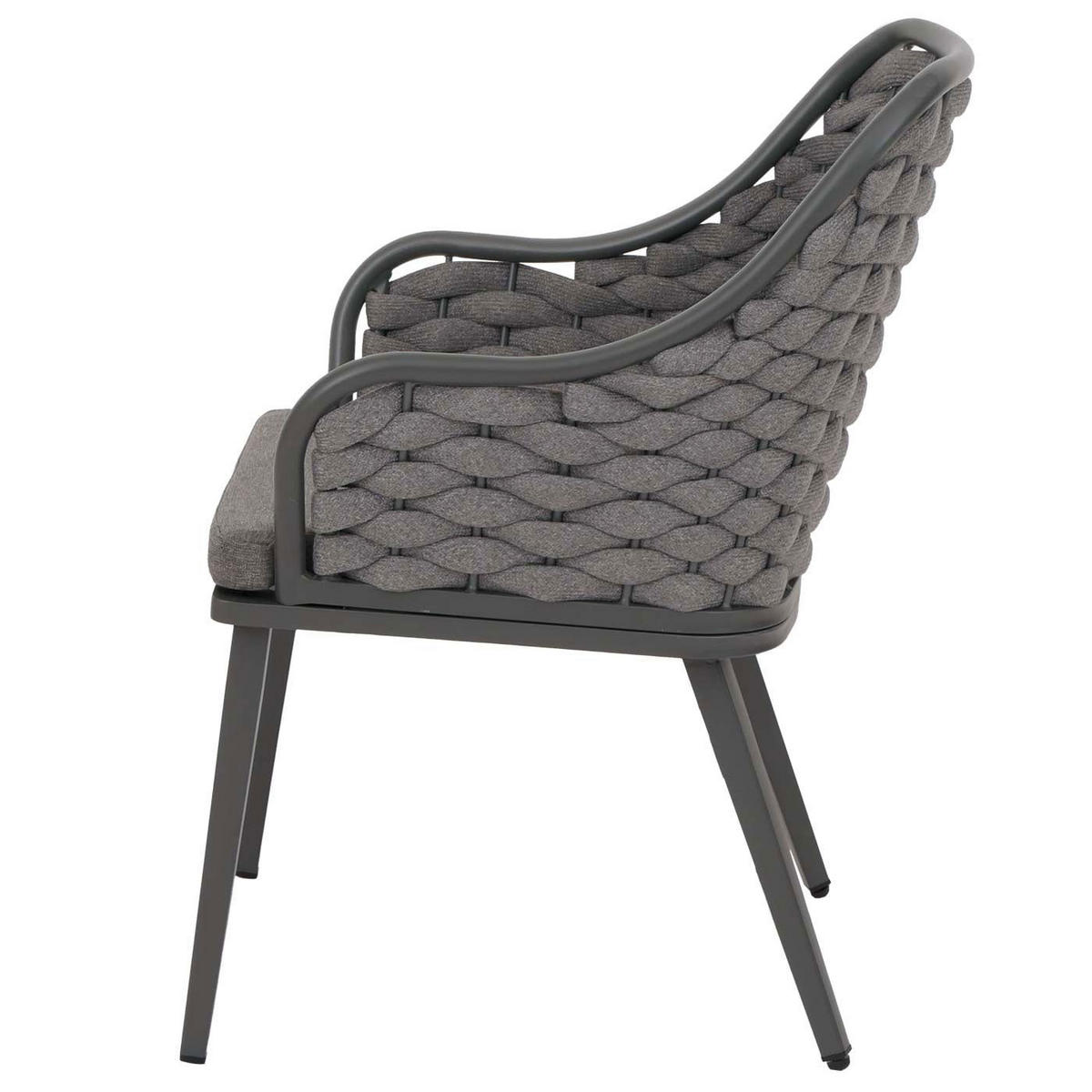 GARTENSTUHL 2er-Set aus Aluminium HxBxT 84x59x63cm Sitzhöhe 46cm Olefin (200 g/m²) Seilgeflecht Rope Anthrazit Kissen Dunkelgrau - Anthrazit, Metall (59/84/63cm) - PROREGAL