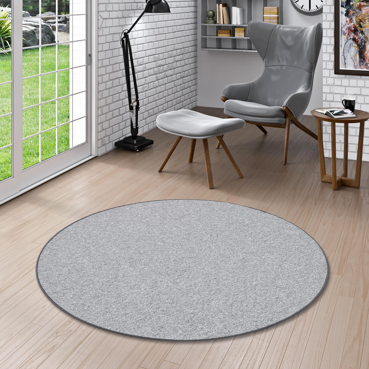 FEINSCHLINGEN VELOUR TEPPICH STRONG RUND - Silberfarben, Textil (100/100cm) - Snapstyle