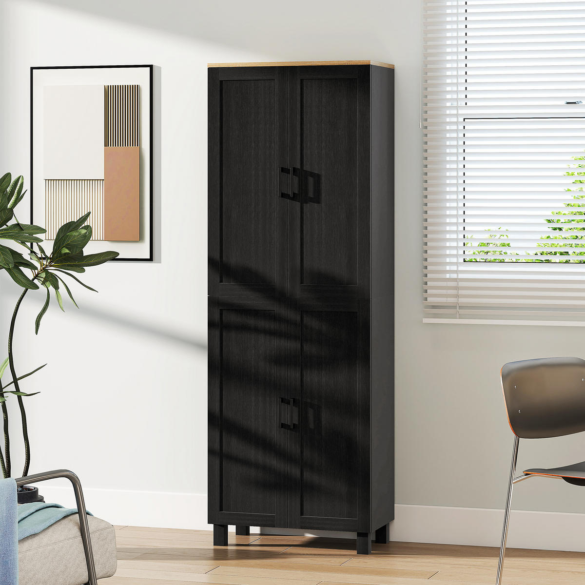 HIGHBOARD DE-11291 4 Türen & verstellbare Böden Schwarz - Schwarz, Holzwerkstoff (30/170.5/60cm) - ComfortXL