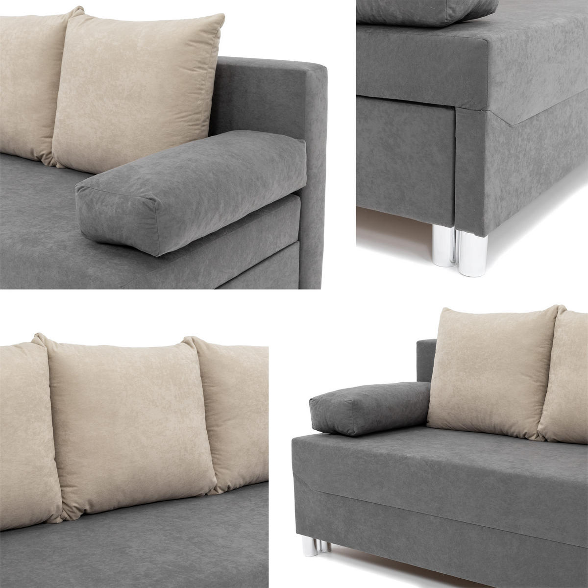 SCHLAFSOFA Dover Cord mit Polsterhocker - Chromfarben/Rosa, Holz/Kunststoff (192/80cm) - MIRJAN24