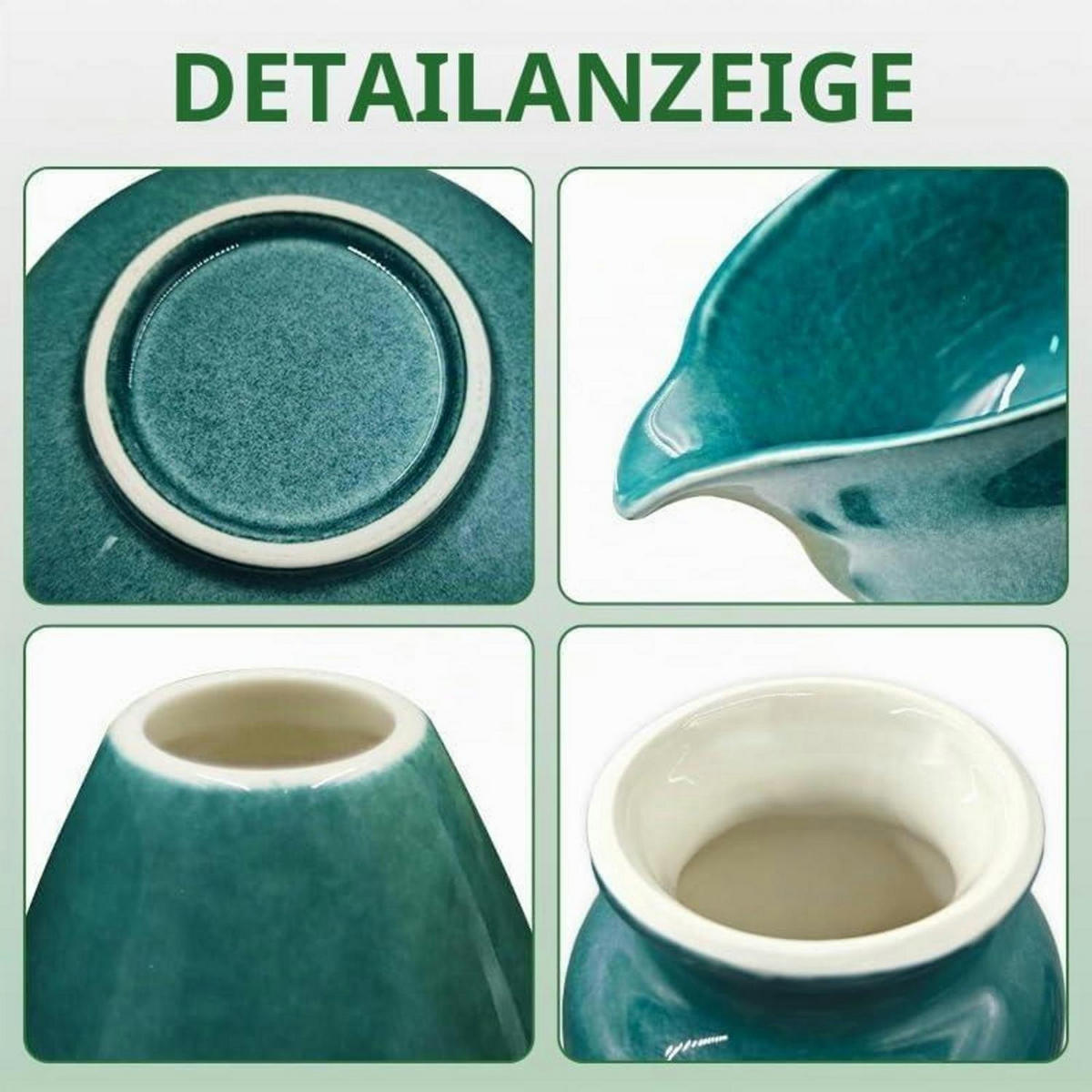 MATCHA Tee Set 9-teiliges Set mit Schale und Besen - Türkis, Keramik (14/7/14cm)