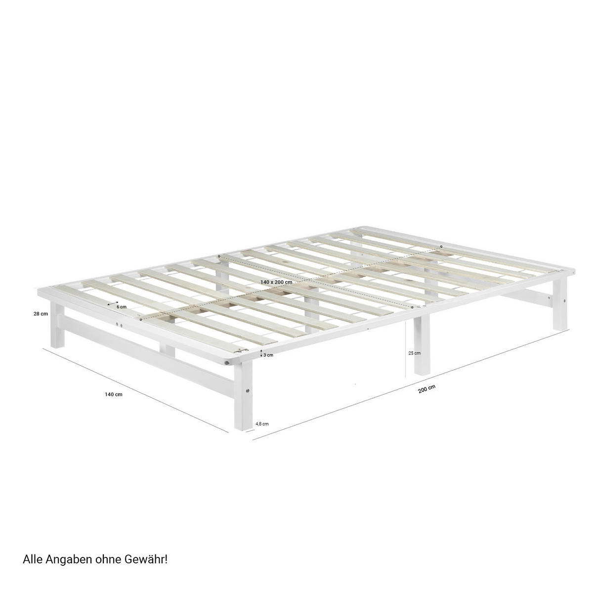 HOLZBETT Palettenbett 140/200 cm weiß - Weiß, Holz (140/200cm) - Homestyle4u
