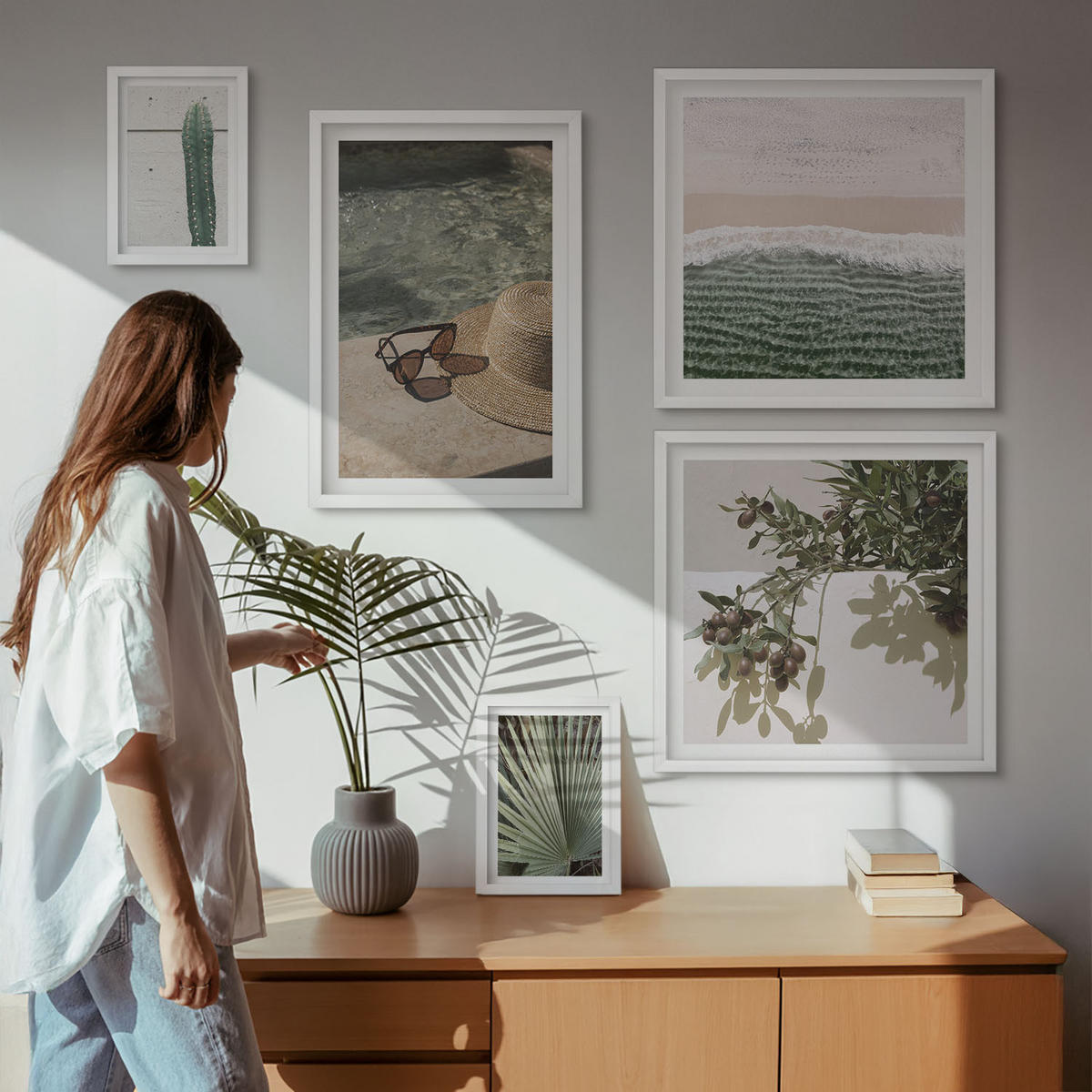 WANDBILDER 5er-Set - 50x50 cm & 20x30 cm & 40x60 cm Weißer Rahmen - Zubehör für tropische Pflanzen - Weiß, Kunststoff (40/60cm) - ArtPrintCave