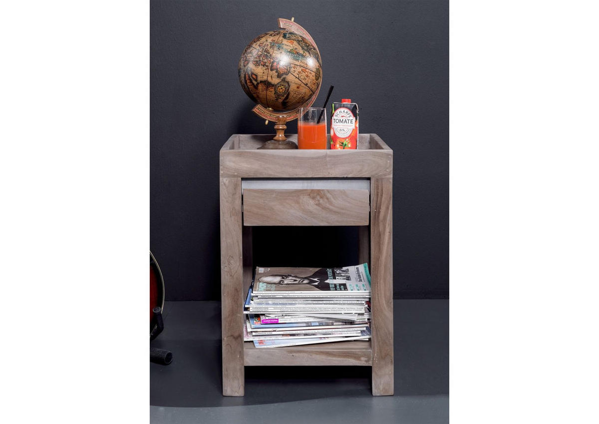 BEISTELLTISCH Sheesham 40x40x60 smoked oak lackiert SYDNEY #236 - Grau, Holz (40/40/60cm) - Massivmoebel24