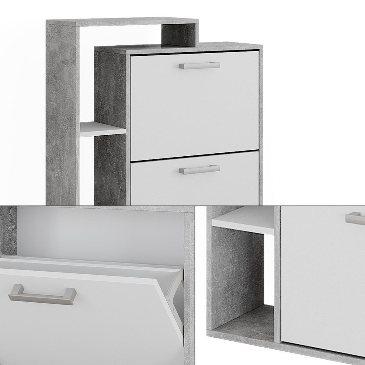 SCHUHKOMMODE Orlando Beton 80 x 128.3 cm mit 3 Fächern - Schieferfarben/Weiß, Holzwerkstoff (80/128.3/24.2cm) - Vicco