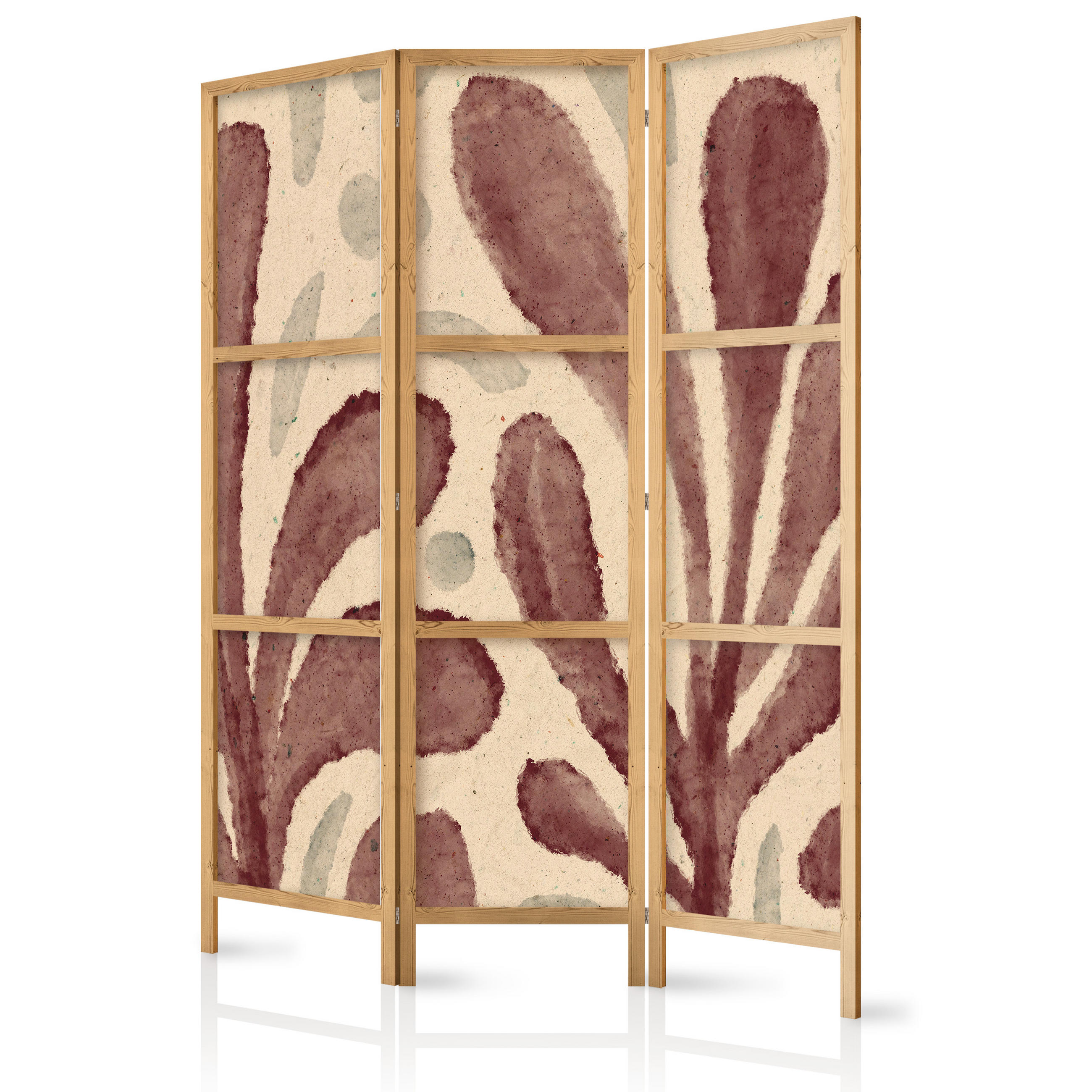 PARAVENT Japanischer 3-tlg 135x172 cm Abstrakte Bl tter - Multicolor, Holz/Textil (135/172/3cm) - Muralo