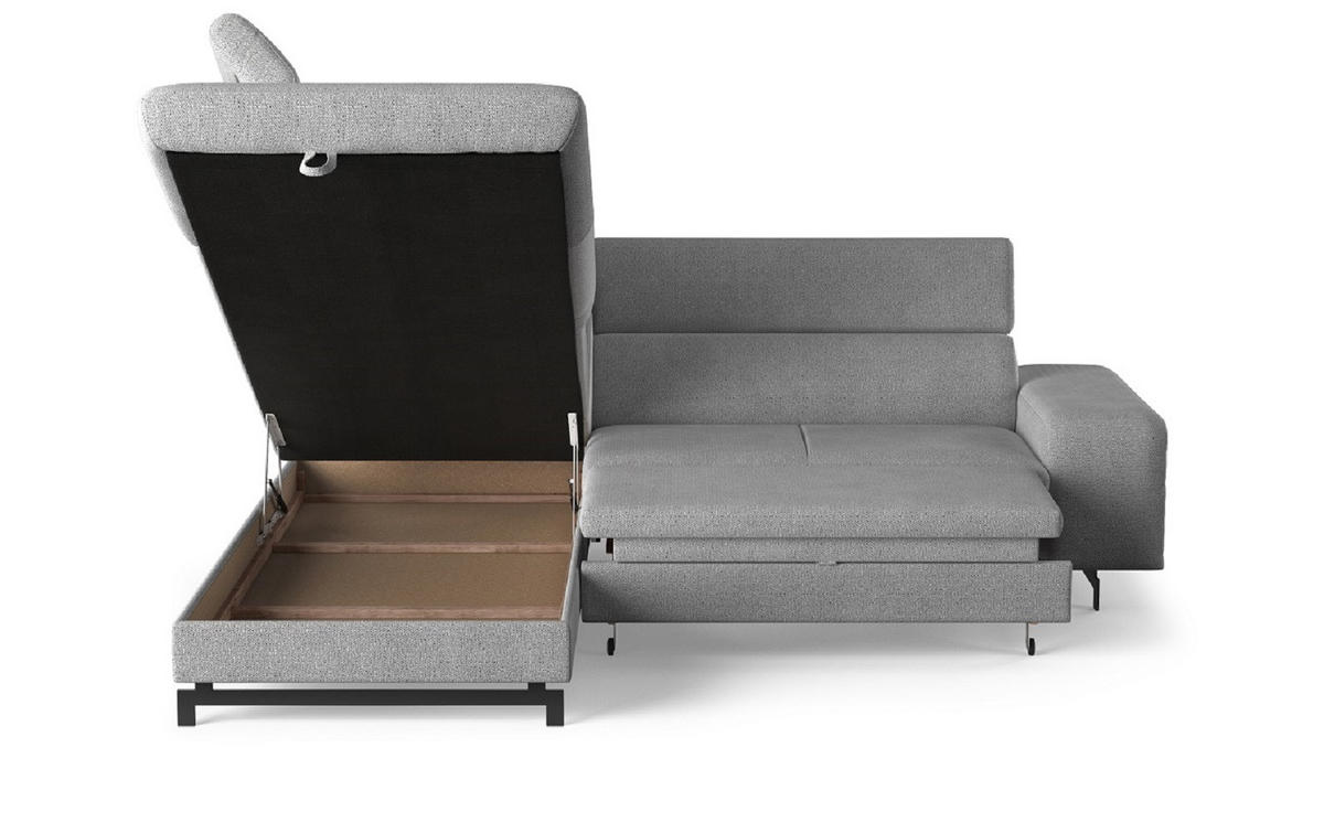 ECKSOFA mit Schlaffunktion und Bettkasten - Silberfarben/Schwarz, Kunststoff/Textil (262/215cm) - Cotta