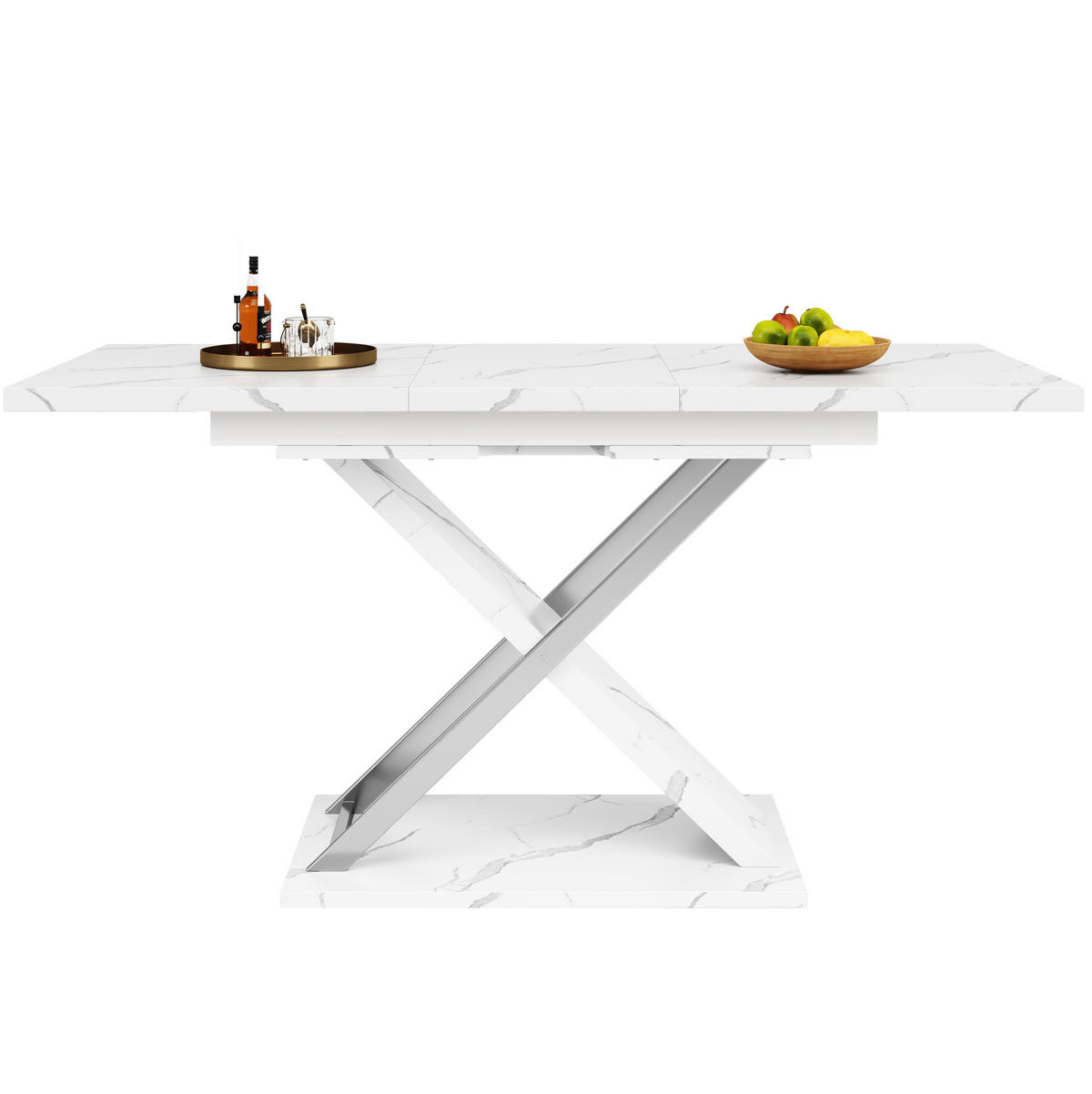 JEDÁLENSKÝ stôl 118/157/75 cm biela MDF s kovom, rozkladací - biela, kompozitné drevo (118/75/76.4cm) - BEAOK