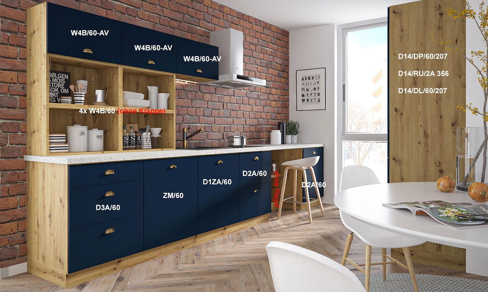 Thumbnail - Feldmann-Wohnen Küchenleerblock, Blau, Braun, Metall, zweizeilig,Rechteckig, 300x207x59 cm, Küchen, Küchenzeilen & Küche...