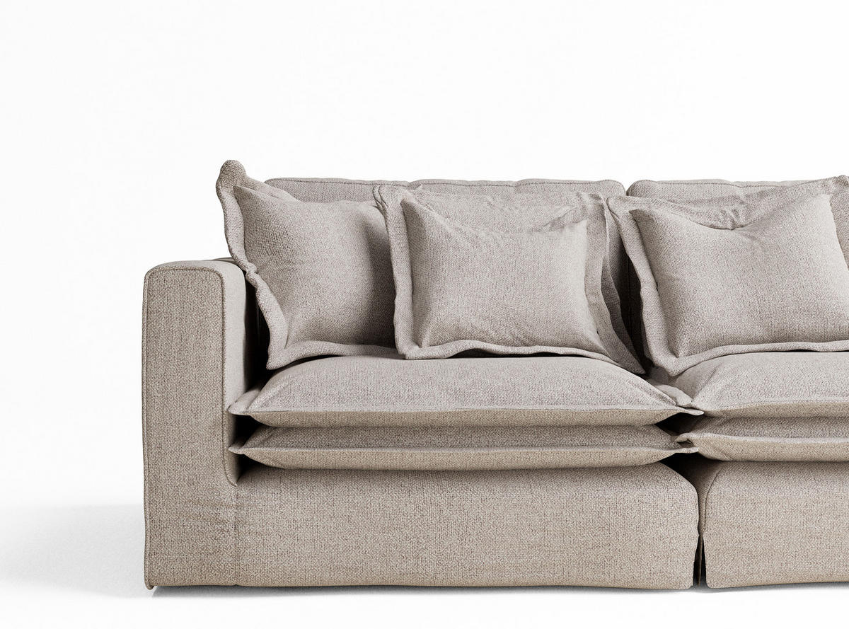 6-SITZER SOFA Amalfi Beige Webstoff - Beige/Schwarz, Holz/Holzwerkstoff (338/90/119cm) - Maison de Reve