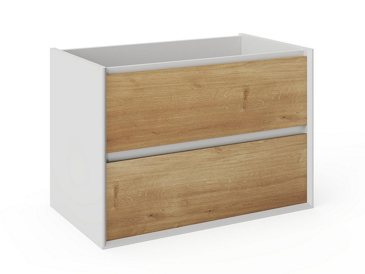 WASCHBECKENUNTERSCHRANK hängend - Holzfarben & Weiß - 80 cm - LANNICK - Naturfarben, Holz (80/55/45.6cm) - Vente-Unique