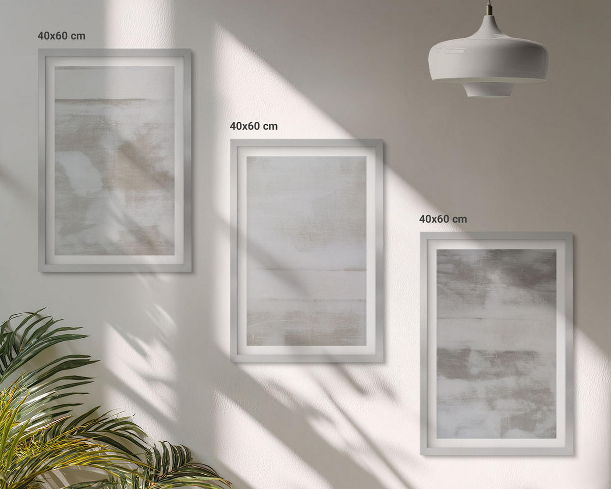 WANDBILDER 3er Set - 40x60 cm Silberner Rahmen - Moderne, Used-Look-Texturen - Silberfarben, Kunststoff (40/60cm) - ArtPrintCave