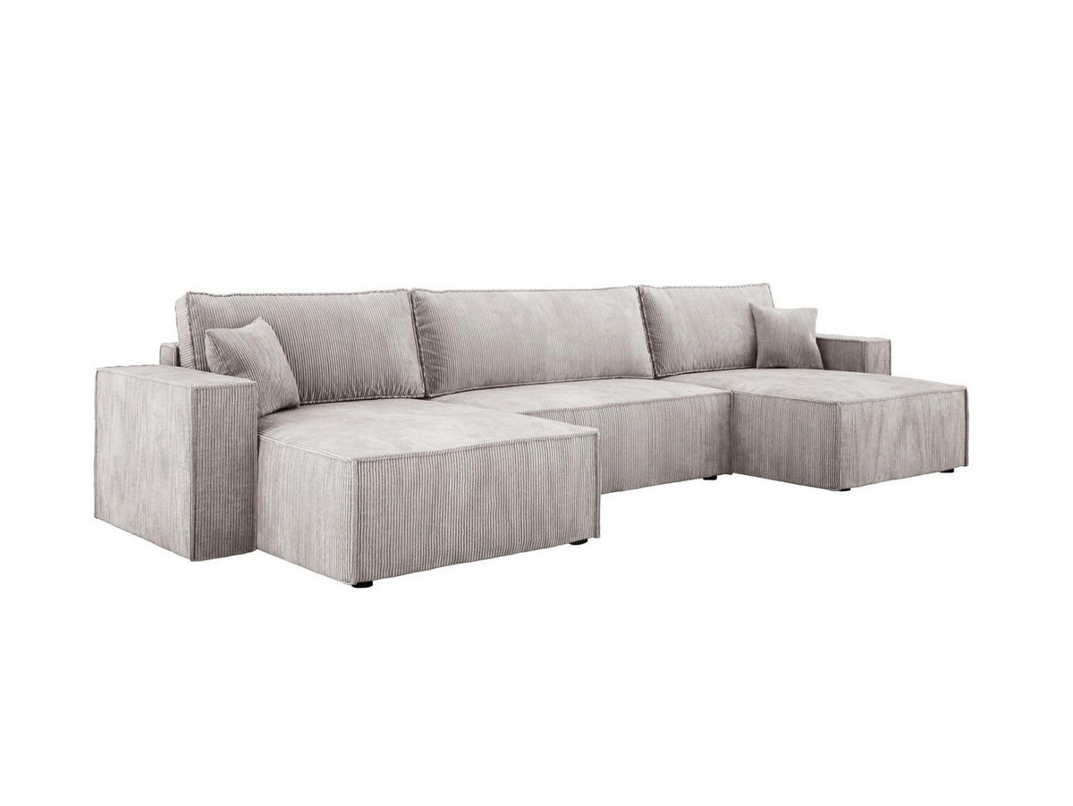 ECKSOFA Poso XXL U-förm, Schlaffunktion, weiche Kissen, Bettkasten, hochwertige Polsterung, lose Rückenkissen, freistehend, 377x143x83 cm White - Weiß, Holz/Textil (377/83/143cm) - DomoHome
