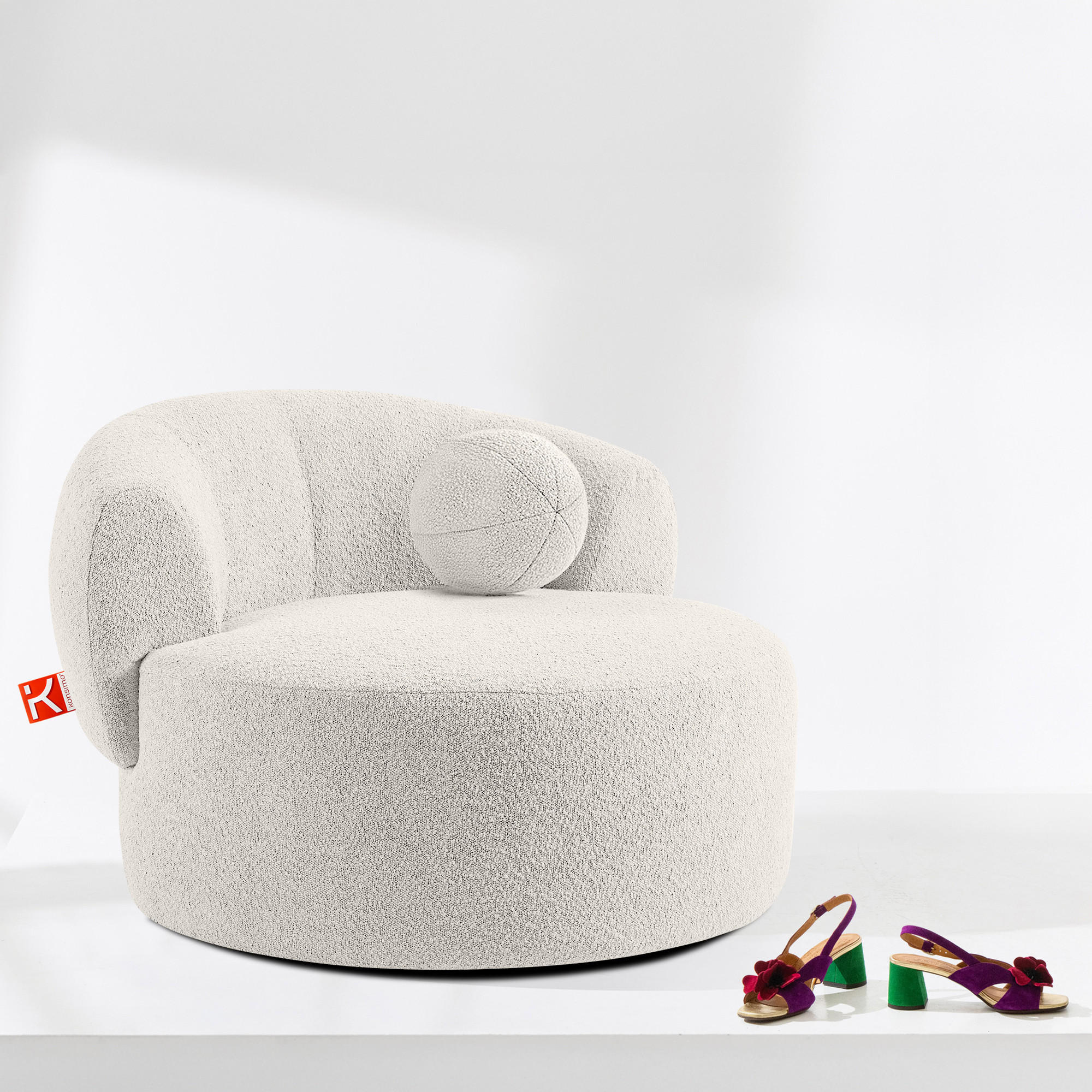 DREHSESSEL VIRA, Weiß, Bouclé - Schwarz/Weiß, Holz/Holzwerkstoff (105/76/100cm) - KONSIMO®