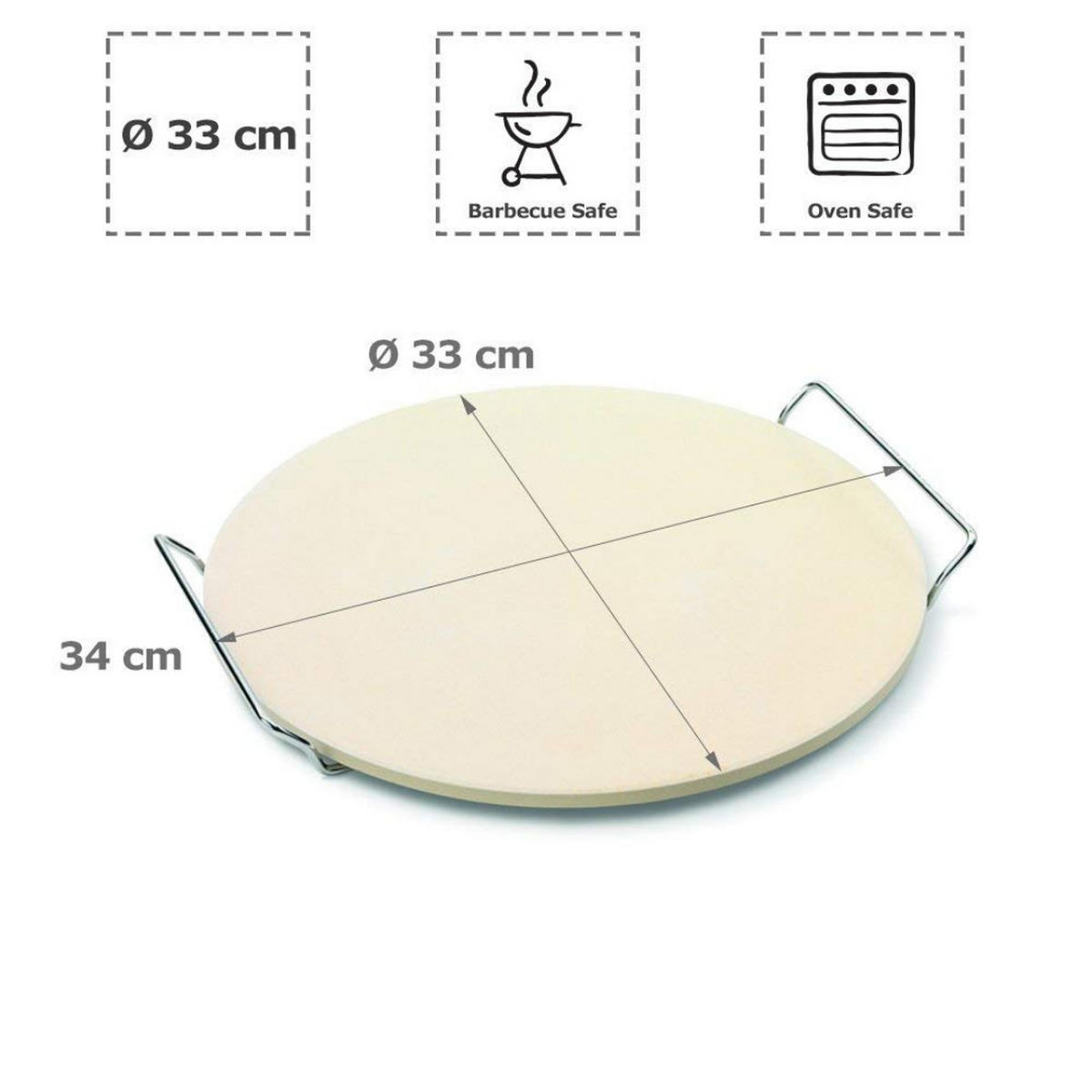 PIZZASTEIN 33 cm Cordierit Mit Chromgestell Rund Beige Silber - Silberfarben, Metall (33/1/33cm) - Berndes