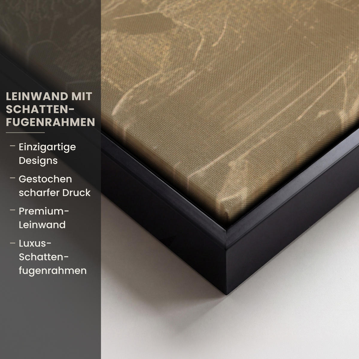 LEINWAND Bilder mit Rahmen - Gesicht - Blumen - Gold - Abstrakt - 90x90 - Goldfarben, Textil (90/90cm) - MuchoWow