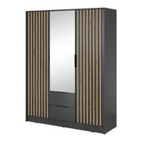 SCHRANK Grafit KELLY Mit Lamellen Und Spiegel 155 cm - Transparent/Graphitfarben, Holzwerkstoff (155/200/51cm) - Sepro Meble