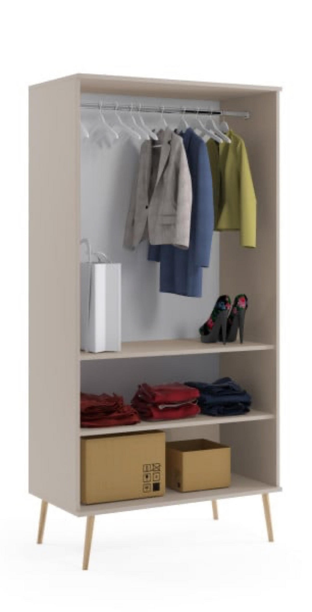SCHRANK Kaschmir Boho Tiefe Holzbeine 2 Regale Und Kleiderstange - Kaschmir/Eichefarben, Holzwerkstoff (100/202/52cm) - Sepro Meble